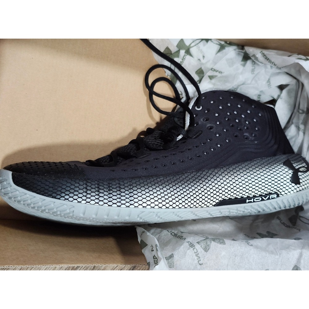 Under Armour HOVR Havoc 2 Mens Basketball Shoes Black Noir White Gray Size 14
